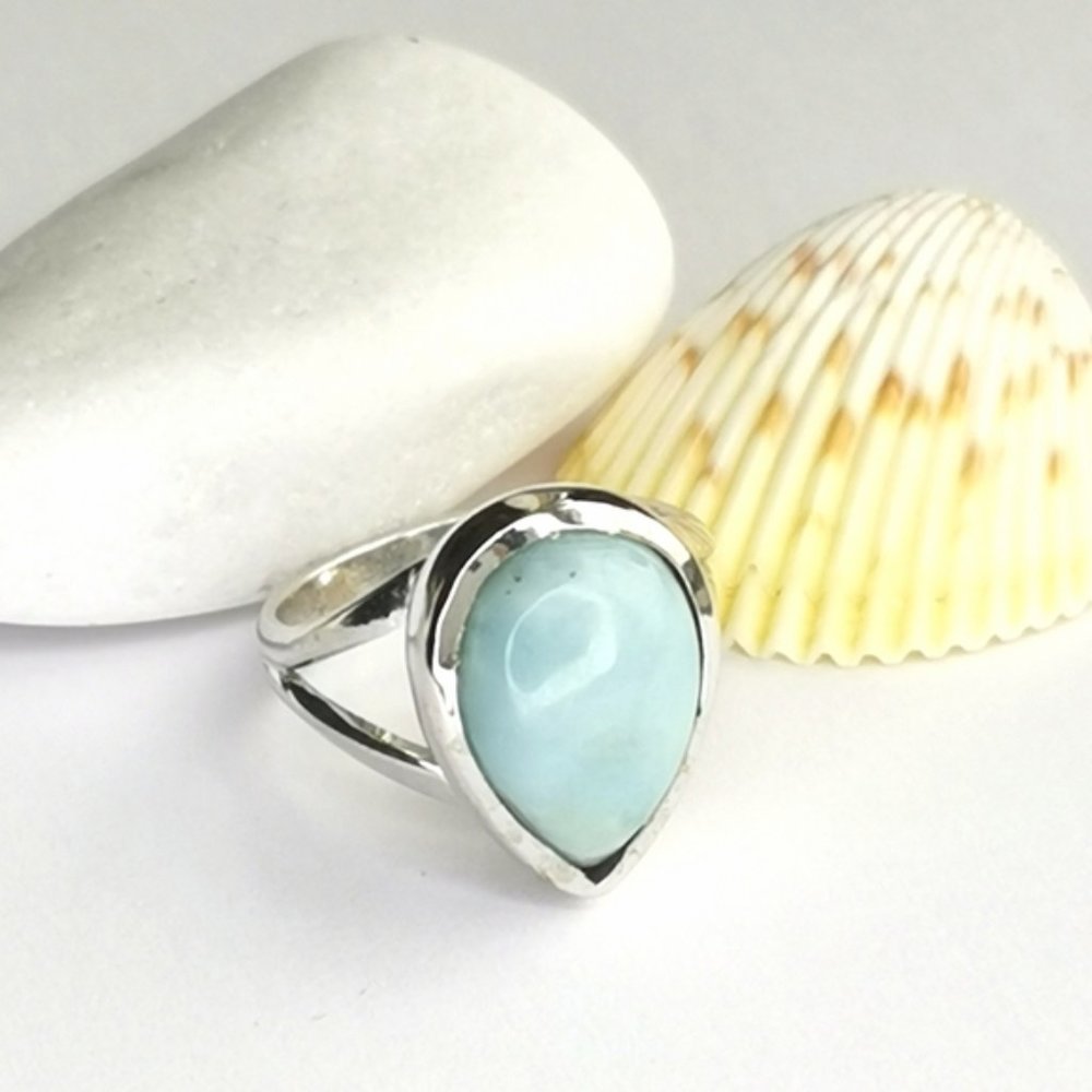 sterling silver cabochon larimar ring size 6